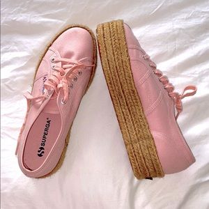 Superga woven platform sneakers in light pink